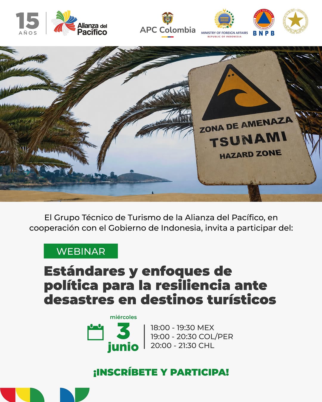 RECORDATORIO 🗣️

🌎✈️ ¿Cómo construir destinos turísticos más resilientes ante desastres?

Participa en el webinar:
💡 “Estándares y enfoques de política para la resiliencia ante desastres en destinos turísticos”

En esta edición, Indonesia, con experiencia en gestión de desastres naturales, compartirá conocimientos clave para fortalecer destinos turísticos sostenibles y resilientes. 🌿

🤝 Un espacio para aprender sobre prevención, preparación y respuesta en el sector turístico.

🗓️ 3 de junio
📌 Inscríbete y participa [link en bio]

✨ Importante:
✔️ Puedes participar aunque no hayas asistido al primer webinar
✔️ Si ya te registraste y recibiste los correos, no necesitas volver a inscribirte